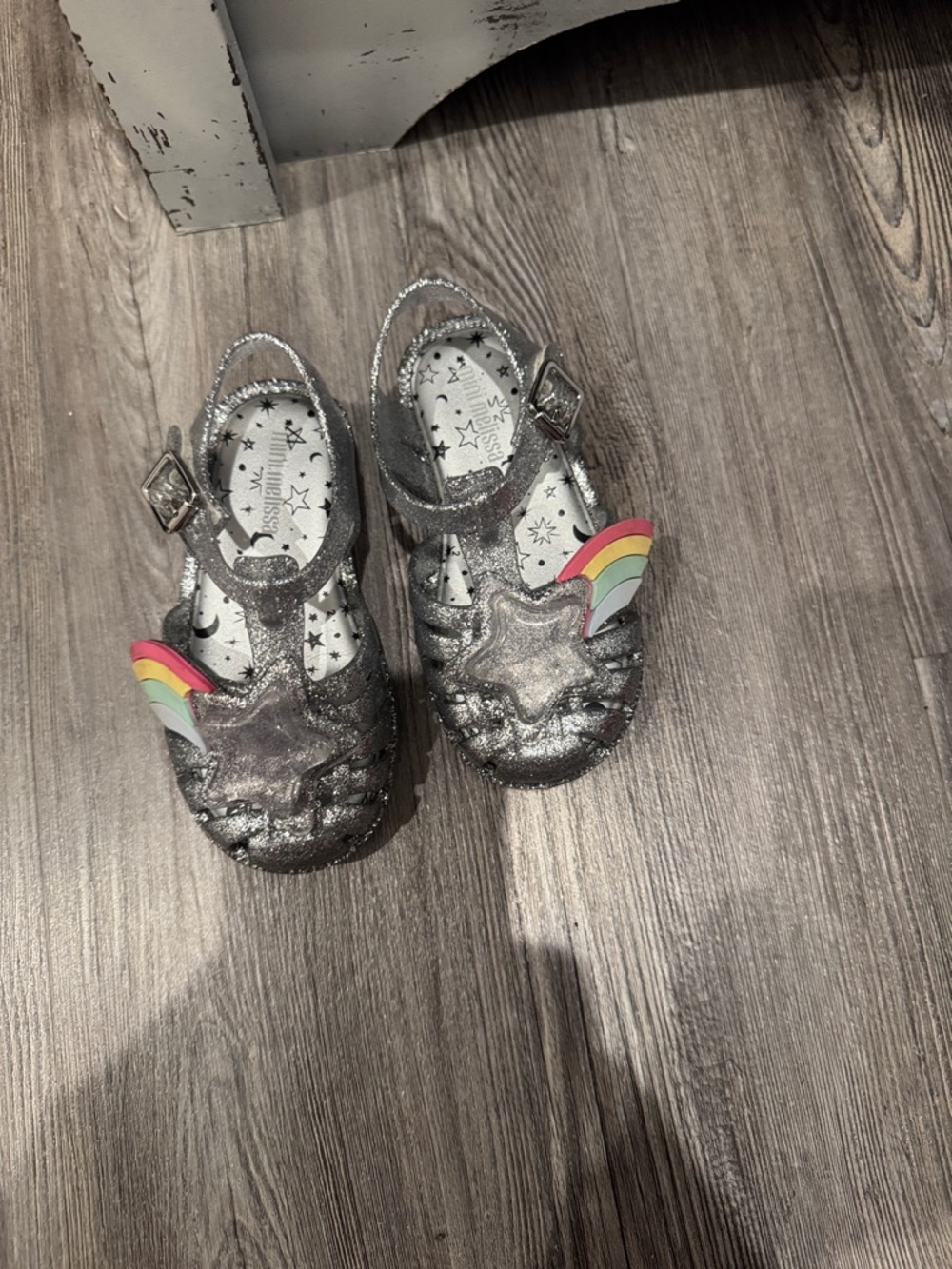 Kids Glitter Star & Rainbow Sandals - Silver